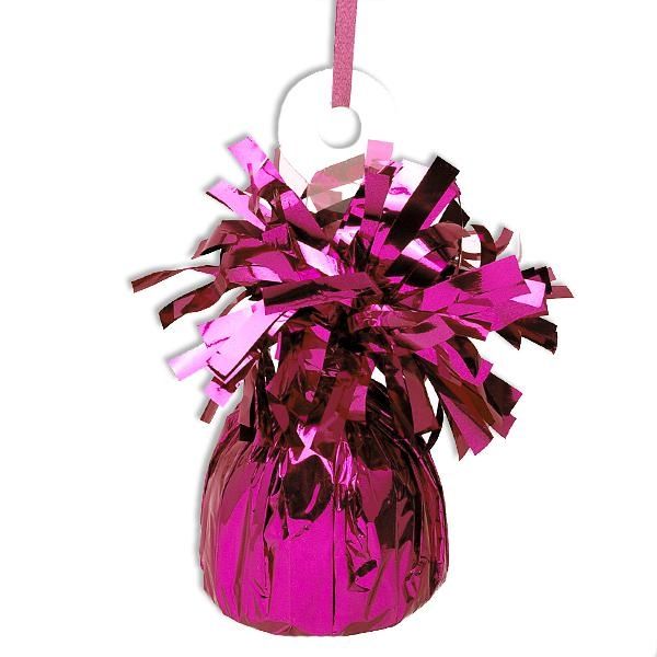 Ballongewicht pink aus glänzender Metallicfolie mit Schlaufe, 13cm