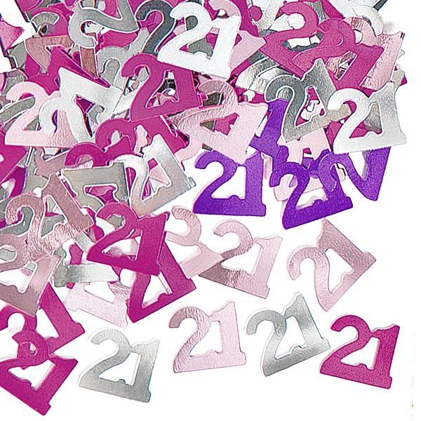 Happy Birthday Glitzerkonfetti, Zahl 21 pink silbern  - Onlineshop Geburtstagsfee