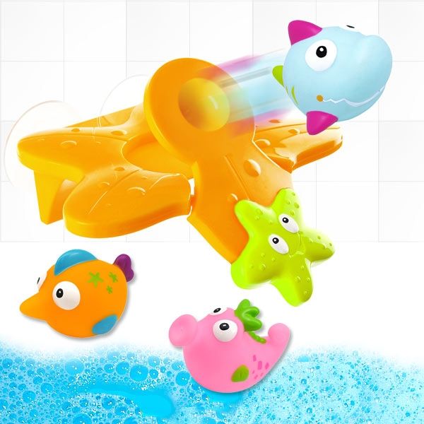 Fisch-Katapult Wasserspielzeug für Badewanne, 4-teiliges Set
