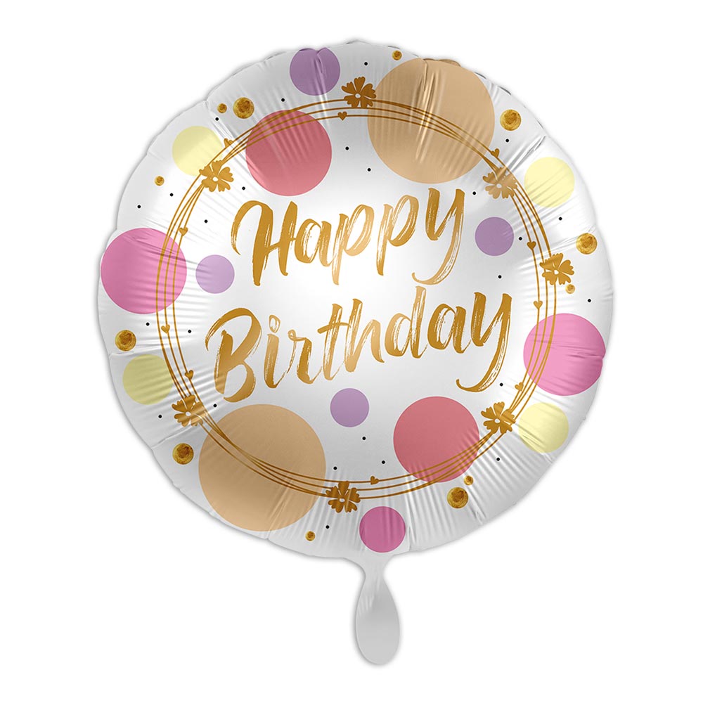 Happy Birthday , Motiv Shiny Dots, Heliumballon rund Ø 34 cm  - Onlineshop Geburtstagsfee