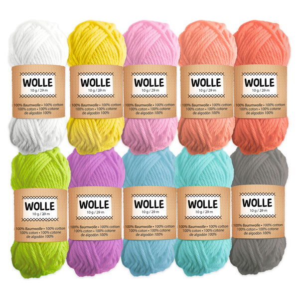 10 Knäule Wolle, Pastellfarben