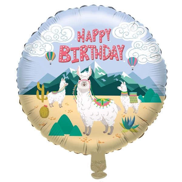 Folienballon "Happy Birthday" mit Motiv niedliche Lamas, 1 Stück