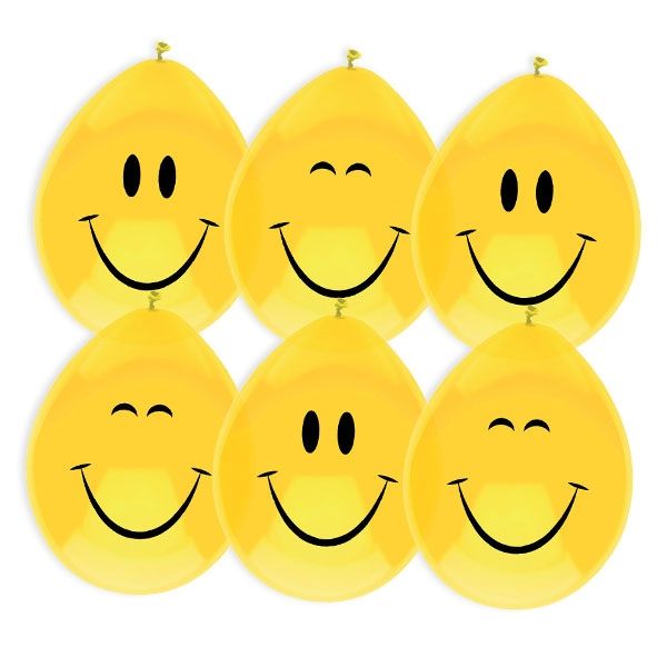 "Smiley-Emoji"-Luftballons in Gelb mit lustigen Gesichtern, 6 Stück