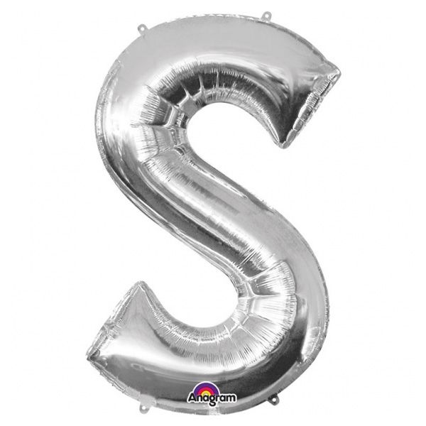 Folienballon Buchstabe "S" - Silber mit 4 Ösen zum Befestigen, 88 cm