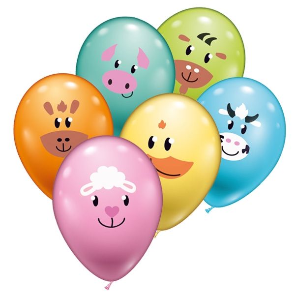 Bauernhoftiere, Ballons im 6er Pack mit verschiedenen Tiergesichtern