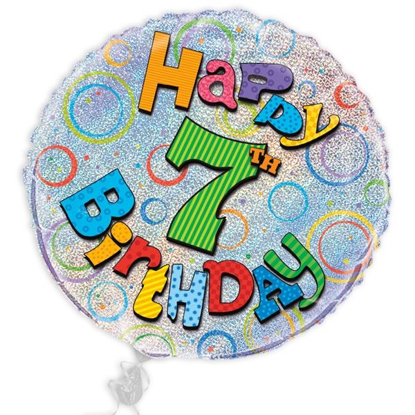 Folienballon "Happy 7th Birthday", prismatischer Heliumballon, Ø 45cm