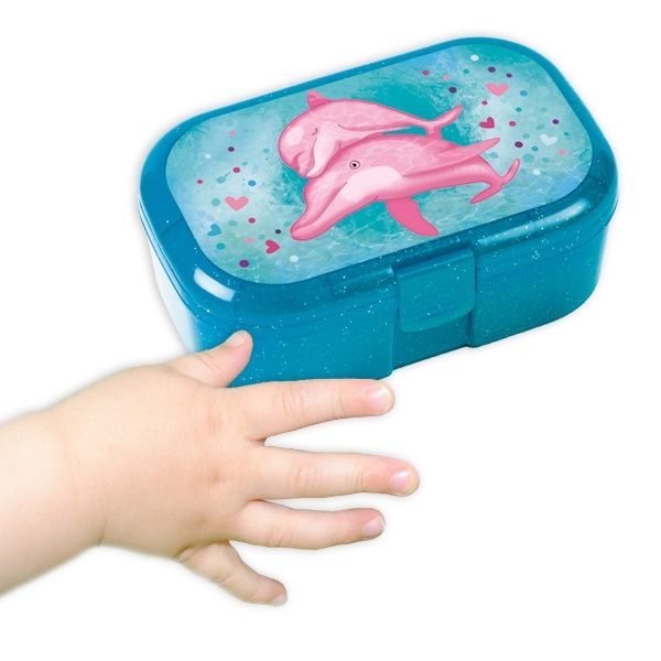 Rosa Delfine Mini-Lunchbox, 10,5cm x 7cm