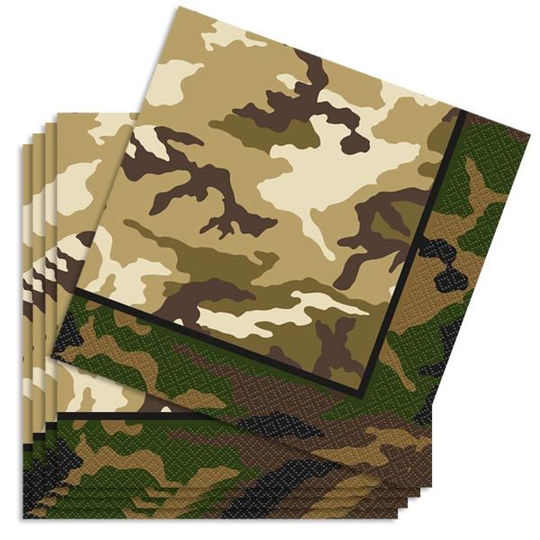 Camouflage Servietten groß 16 Stk., Papierservietten im Tarnfarben-Look, 33 cm