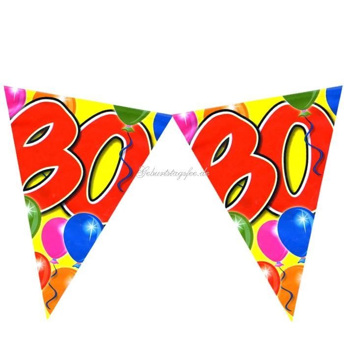 Wimpelkette zum 80. Geburtstag, 10m Partywimpel, Folie