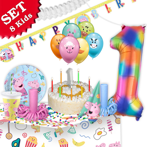 Mottoset Peppa Pig 1. Geburtstag, für 8 Kids, 102 tlg