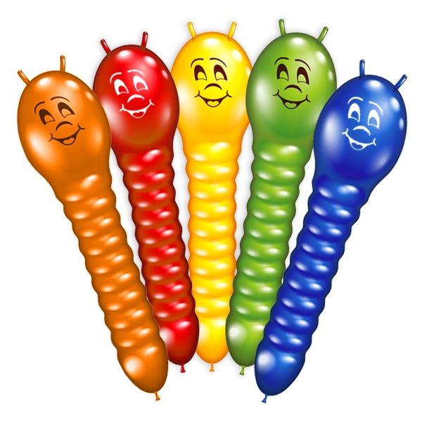 Raupenballons, bunt, 5er Pack, 75cm, lustige Figurenballons aus Latex