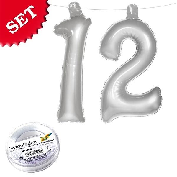 Infletter Set Zahl 12 in Silber für den 12. Geburtstag, tolle Zahlendeko