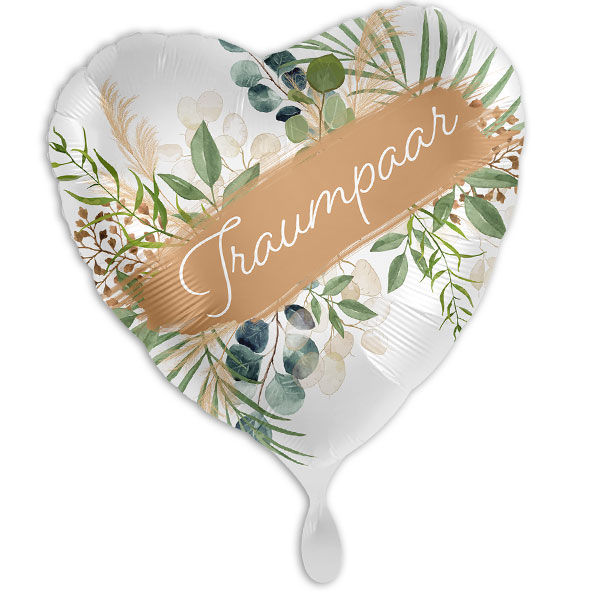 "Traumpaar", Herzförmiger Folienballon zur Hochzeit, 35cm x 33cm