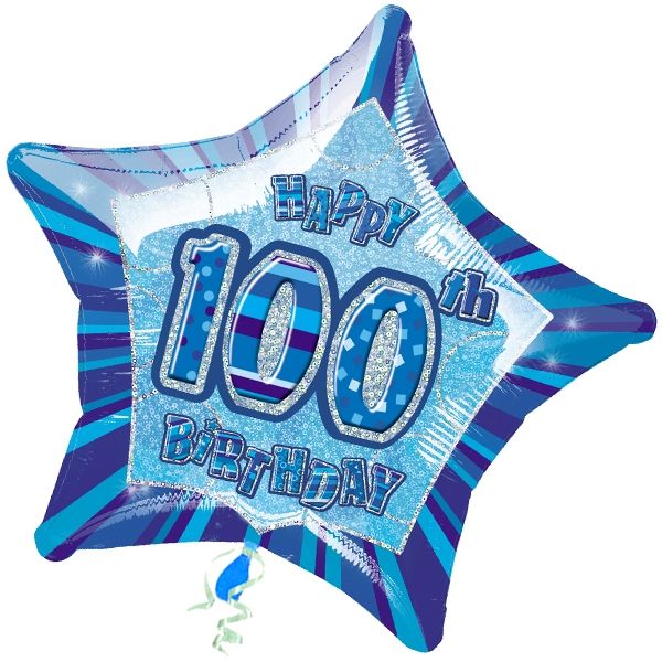 Folienballon sternförmig +Zahl 100, blau, 45cm, als Heliumballon