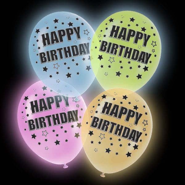 LED Luftballons Happy Birthday, bunt 4 Stk, 27,5cm