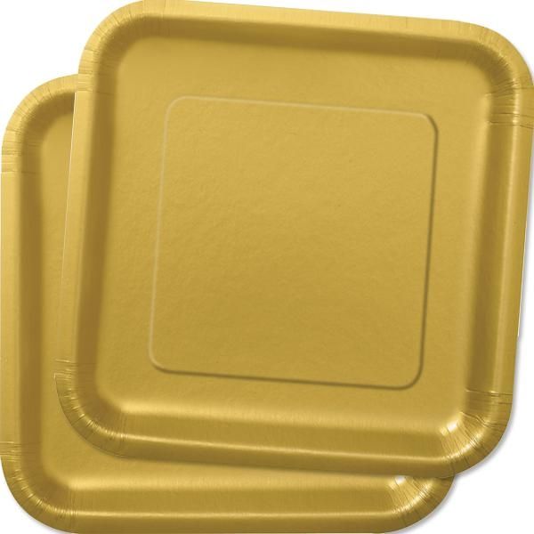 Quadratische Partyteller, praktische Einwegteller in Gold,14er, 22,9cm