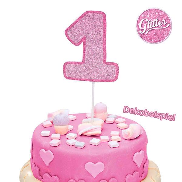 Cake Topper  Zahl "1", glitzerndes Pink, 1 Stück