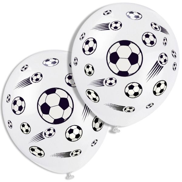 Fußball Luftballons, weiß, Latex 5&nbsp;Stück mit aufgedruckten Fußbällen
