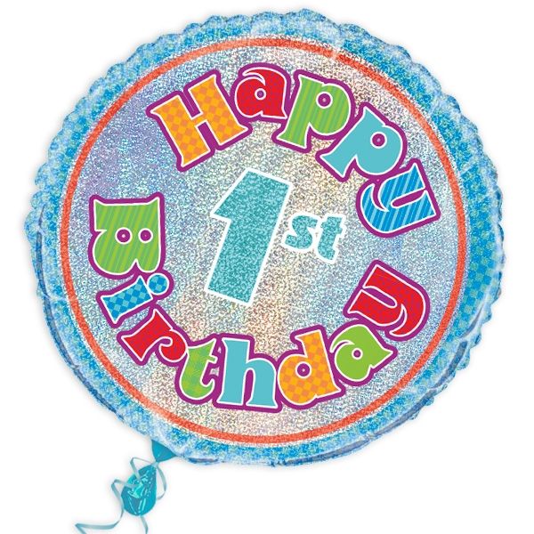 Folienballon "Happy 1st Birthday", prismatisch, Ø 45cm
