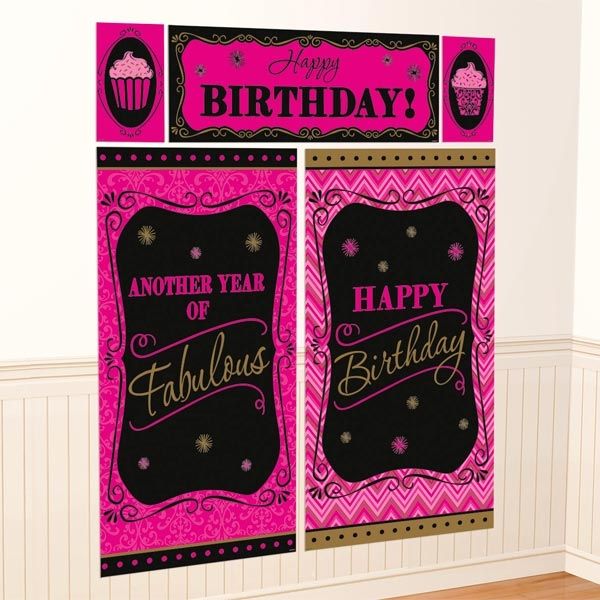Fabulous Wanddeko-Set 5-tlg. Folie, Happy Birthday Design pink/schwarz