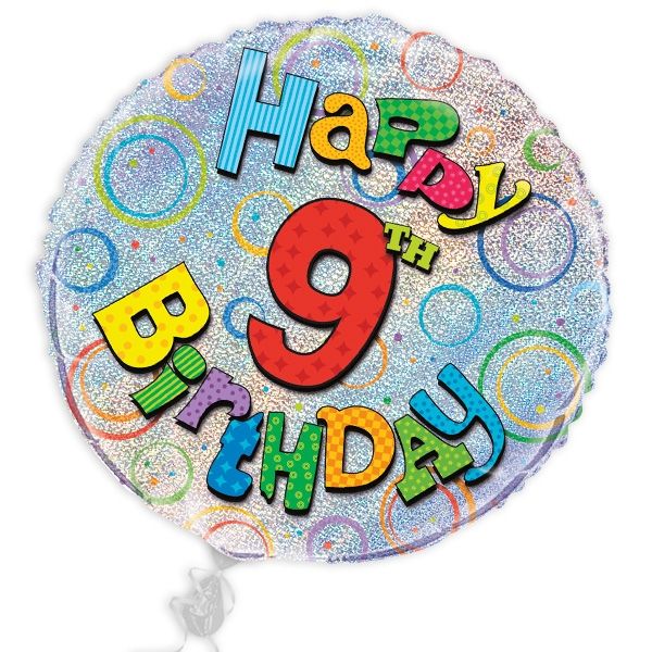 Folienballon "Happy 9th Birthday", prismatischer Heliumballon, Ø 45cm