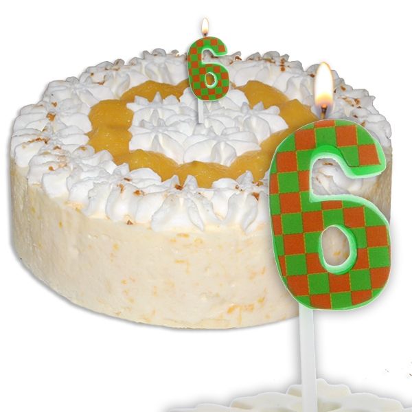 Mini-Kerze Zahl 6, Zahlenkerze für 6. oder 60. Geburtstag, 1 Stück, 2,5 cm